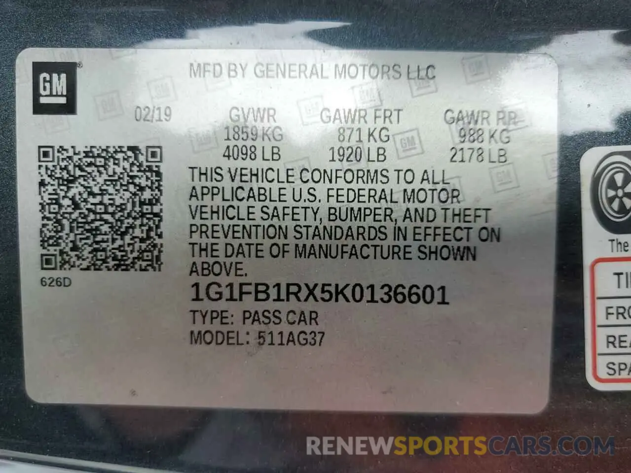 12 Photograph of a damaged car 1G1FB1RX5K0136601 CHEVROLET CAMARO 2019