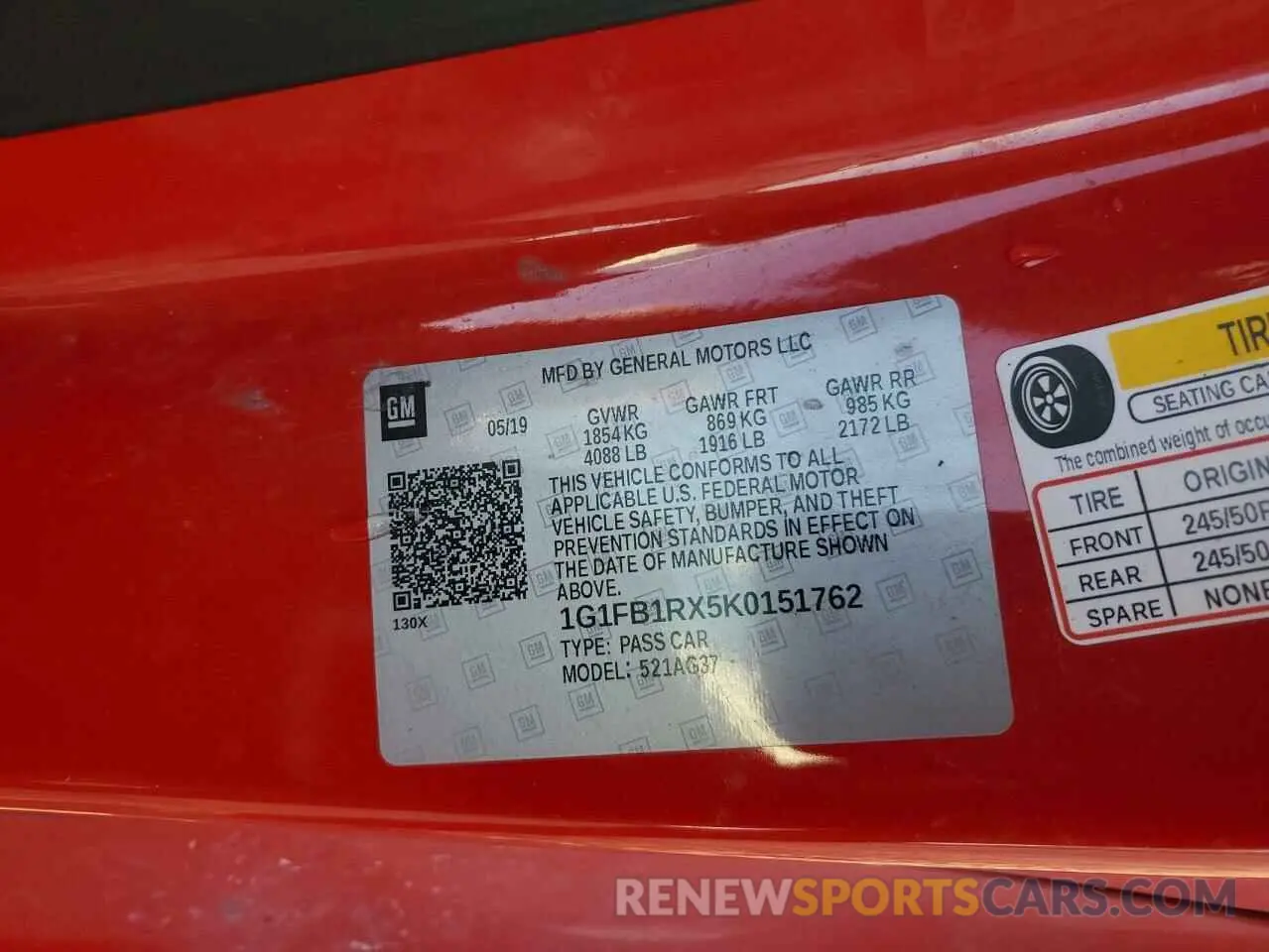 13 Photograph of a damaged car 1G1FB1RX5K0151762 CHEVROLET CAMARO 2019