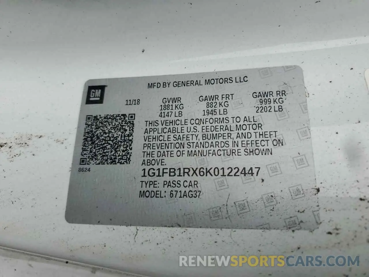 12 Photograph of a damaged car 1G1FB1RX6K0122447 CHEVROLET CAMARO 2019