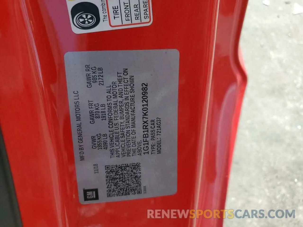 12 Photograph of a damaged car 1G1FB1RX7K0120982 CHEVROLET CAMARO 2019