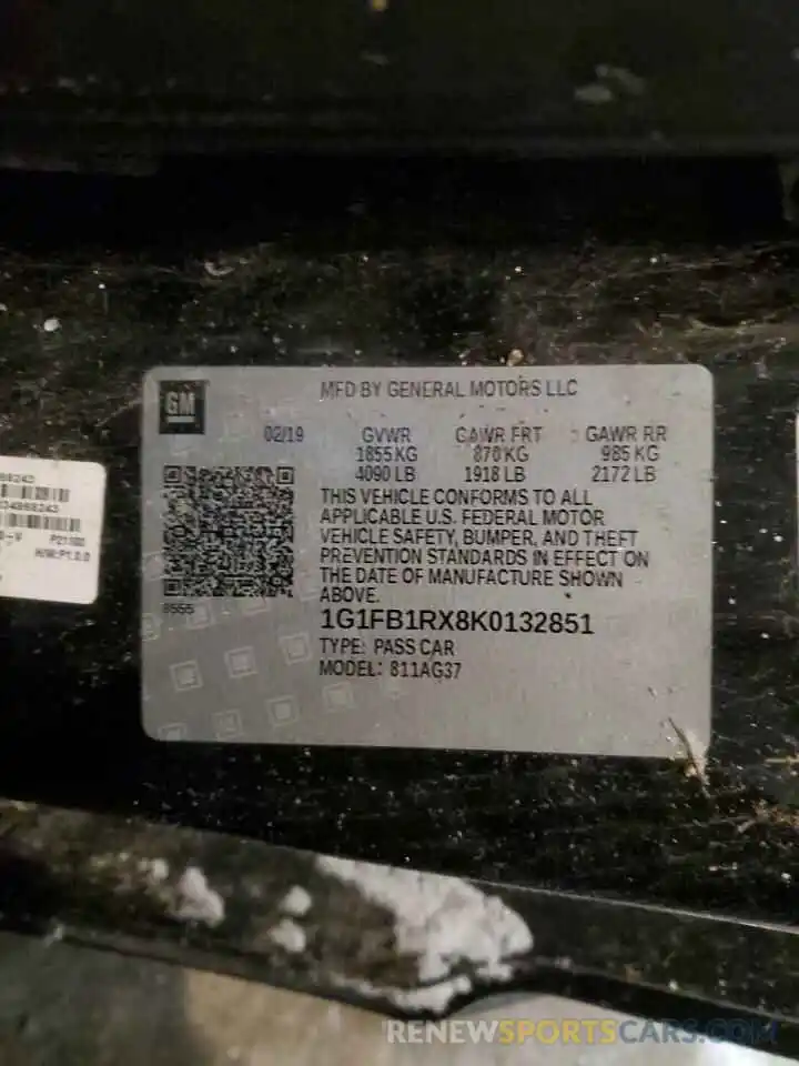 12 Photograph of a damaged car 1G1FB1RX8K0132851 CHEVROLET CAMARO 2019