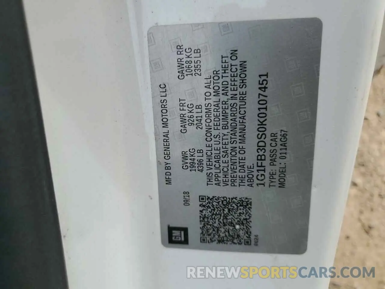 14 Photograph of a damaged car 1G1FB3DS0K0107451 CHEVROLET CAMARO 2019