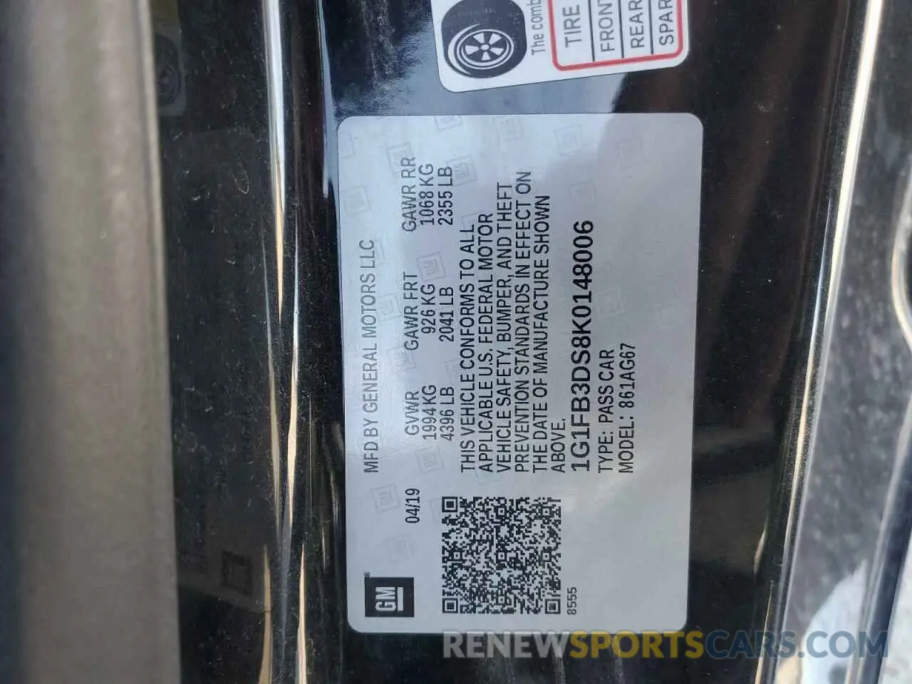 12 Photograph of a damaged car 1G1FB3DS8K0148006 CHEVROLET CAMARO 2019