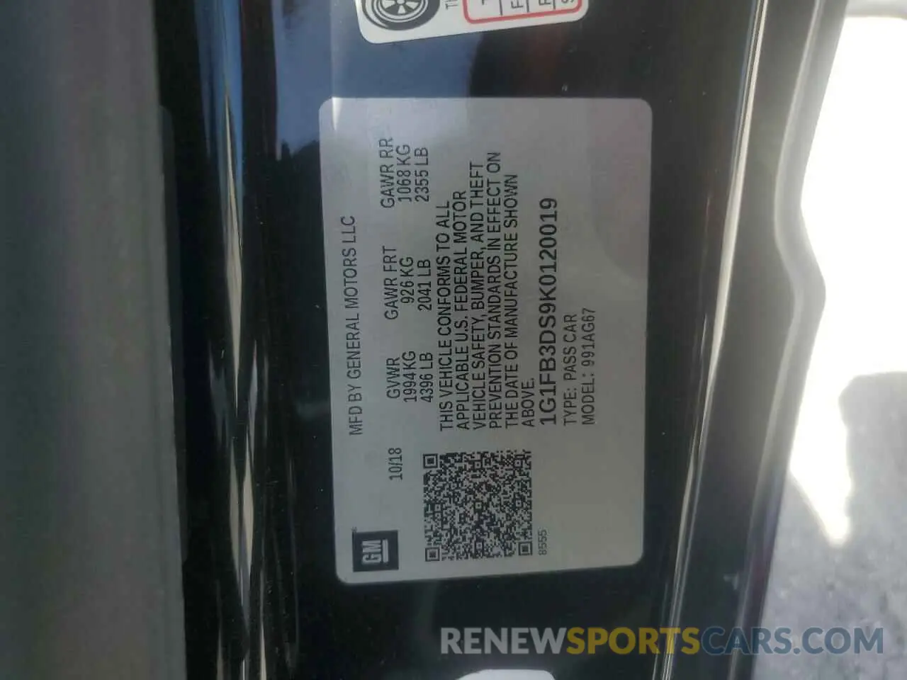 12 Photograph of a damaged car 1G1FB3DS9K0120019 CHEVROLET CAMARO 2019