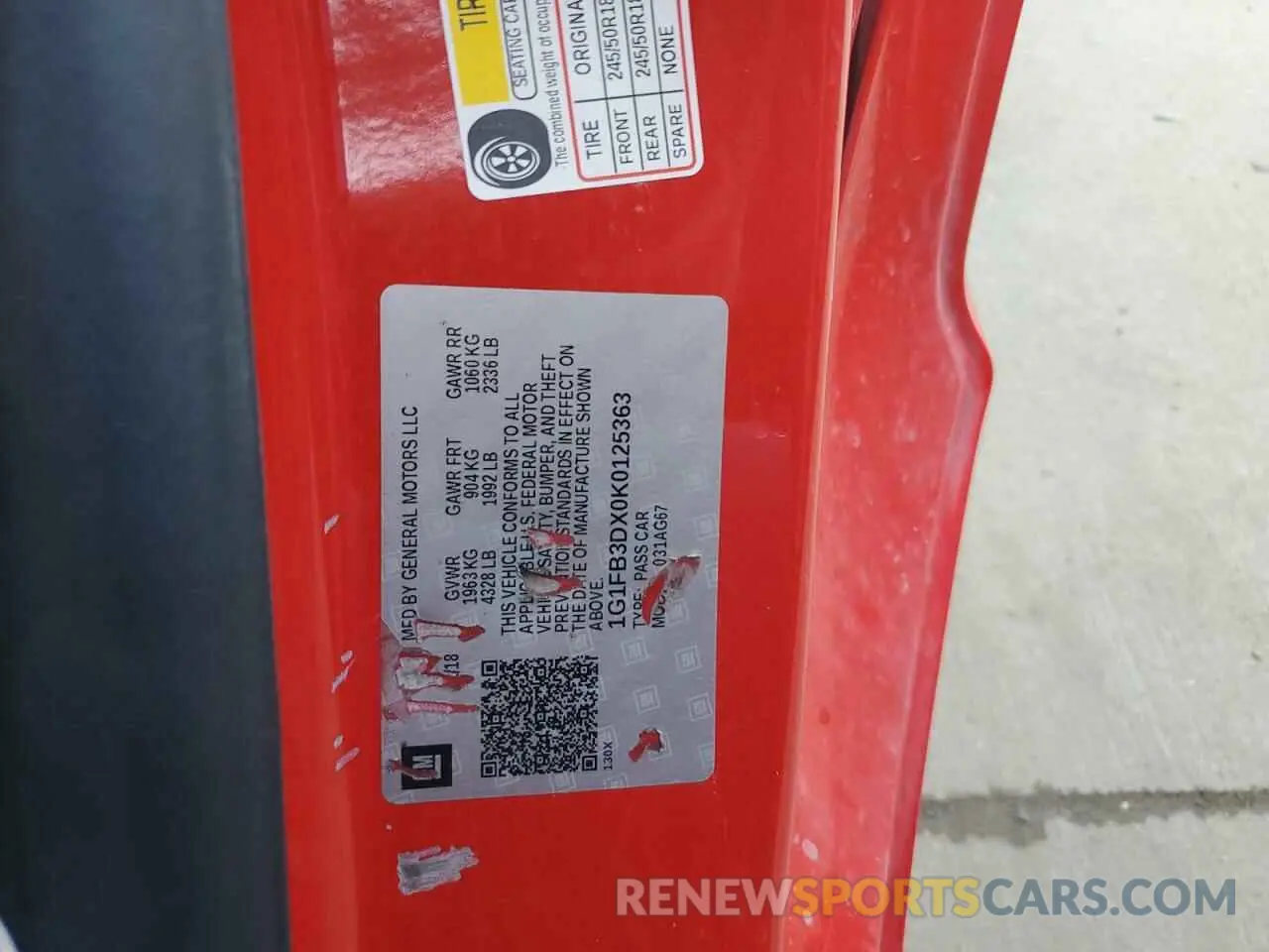 12 Photograph of a damaged car 1G1FB3DX0K0125363 CHEVROLET CAMARO 2019