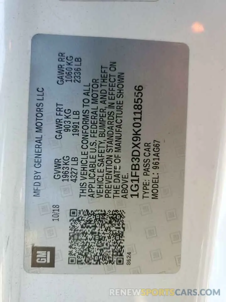 14 Photograph of a damaged car 1G1FB3DX9K0118556 CHEVROLET CAMARO 2019