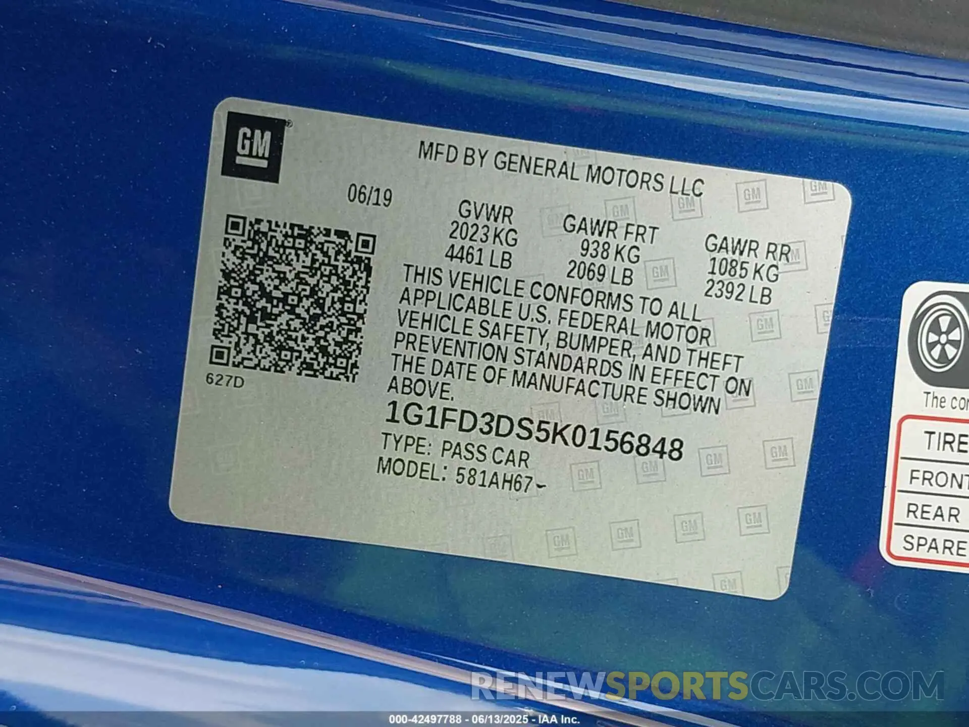 9 Photograph of a damaged car 1G1FD3DS5K0156848 CHEVROLET CAMARO 2019