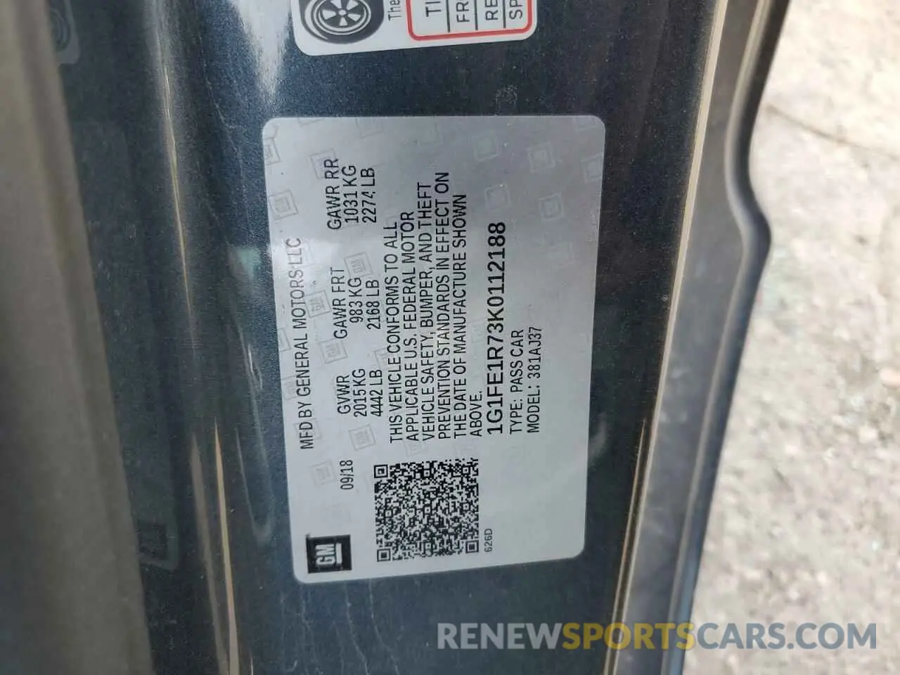 14 Photograph of a damaged car 1G1FE1R73K0112188 CHEVROLET CAMARO 2019
