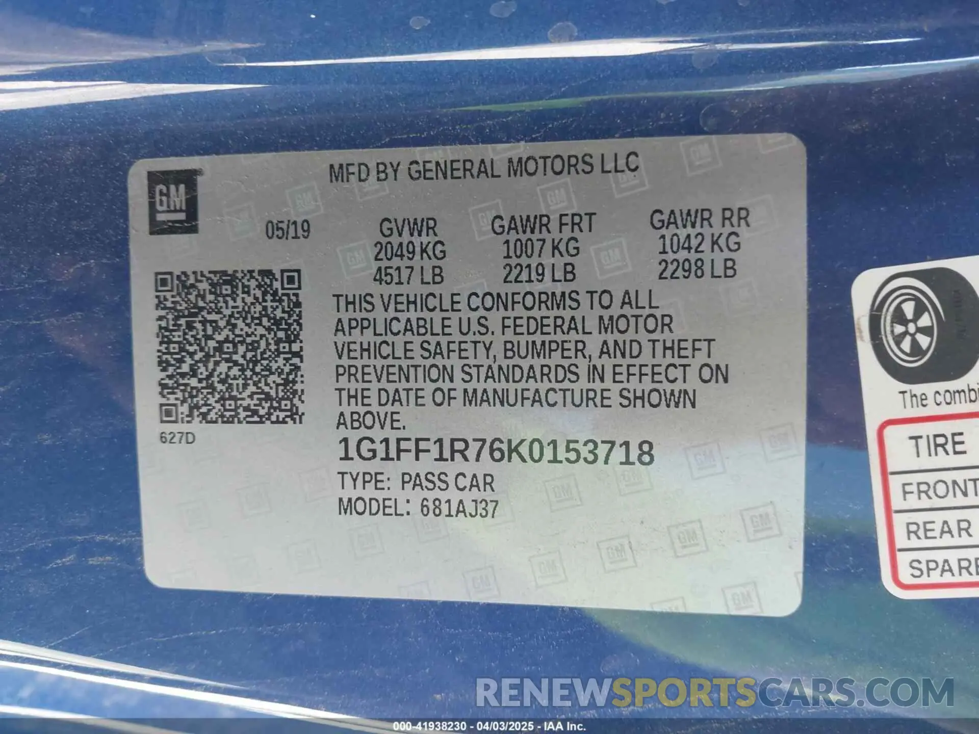 9 Photograph of a damaged car 1G1FF1R76K0153718 CHEVROLET CAMARO 2019