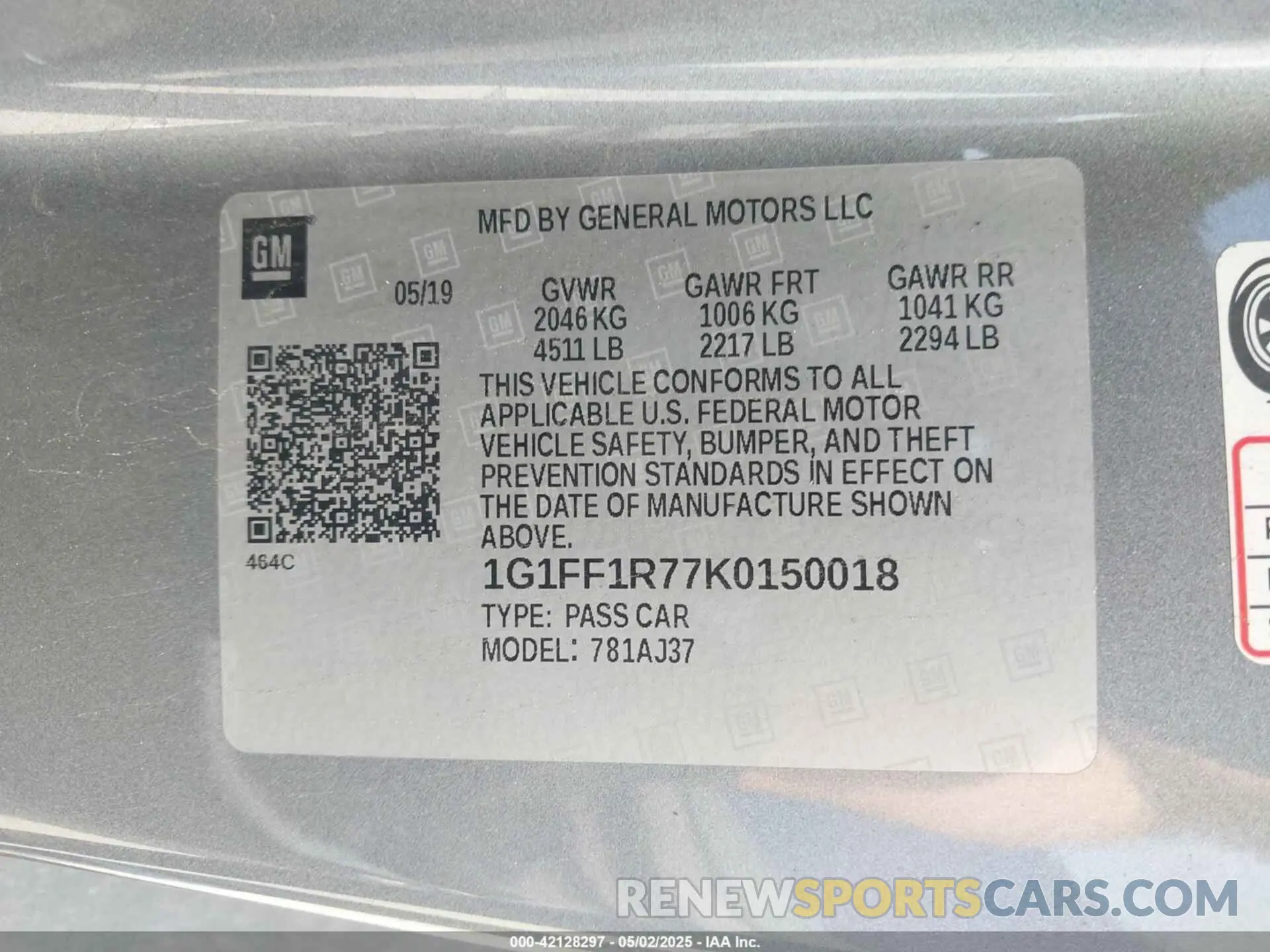 9 Photograph of a damaged car 1G1FF1R77K0150018 CHEVROLET CAMARO 2019