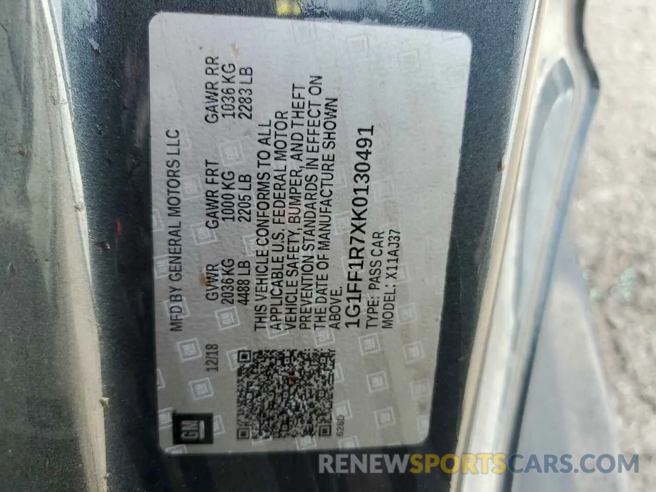 14 Photograph of a damaged car 1G1FF1R7XK0130491 CHEVROLET CAMARO 2019