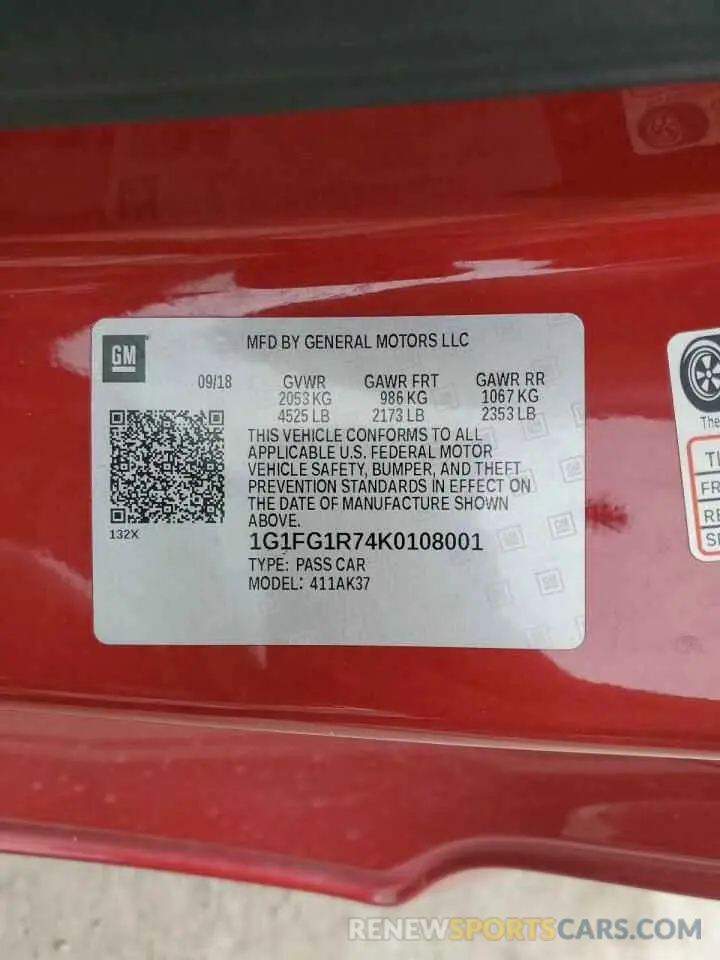 13 Photograph of a damaged car 1G1FG1R74K0108001 CHEVROLET CAMARO 2019