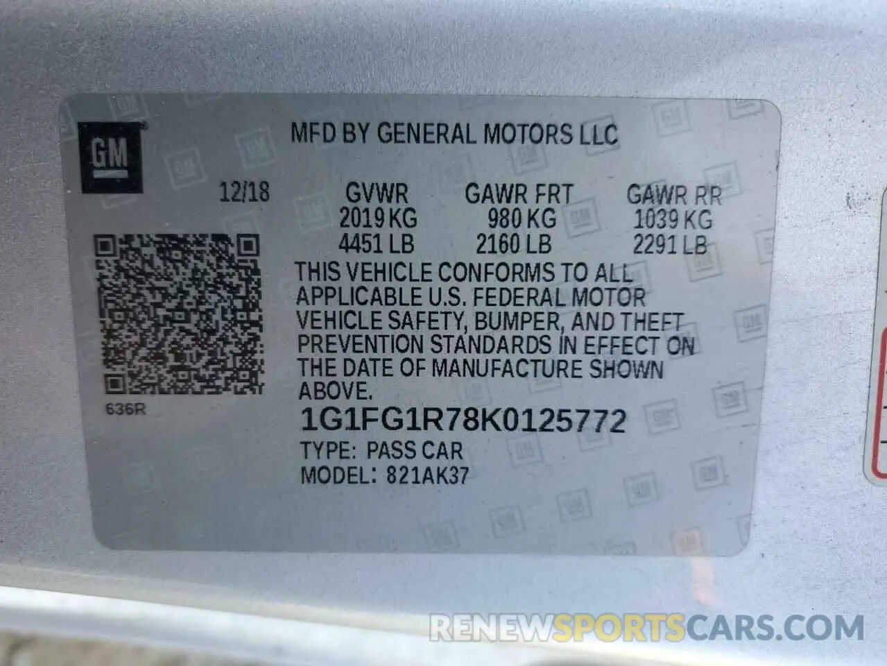 14 Photograph of a damaged car 1G1FG1R78K0125772 CHEVROLET CAMARO 2019