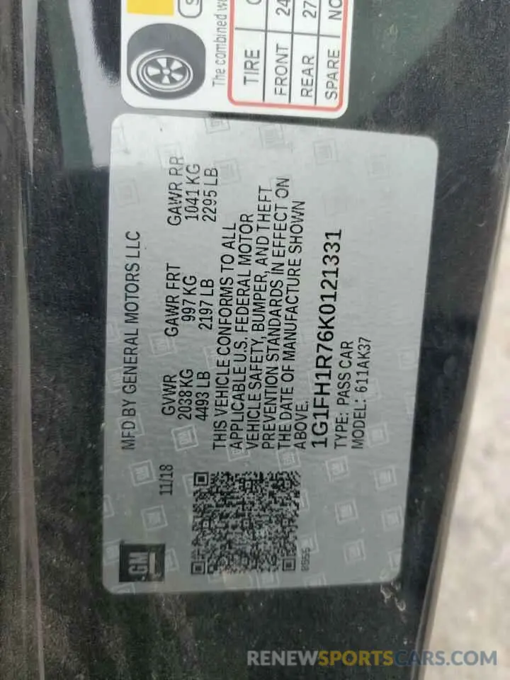 14 Photograph of a damaged car 1G1FH1R76K0121331 CHEVROLET CAMARO 2019