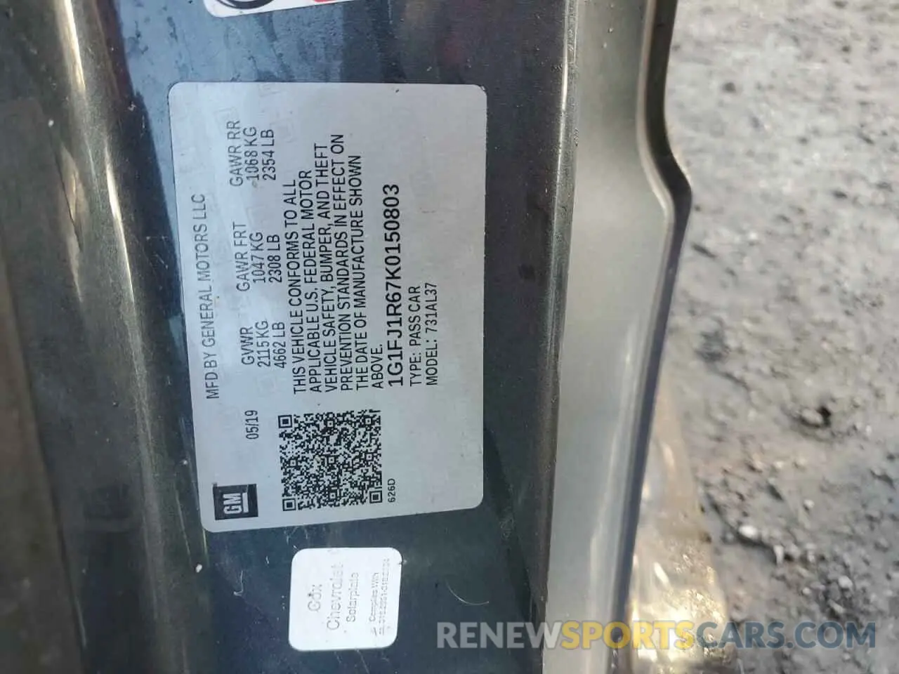 13 Photograph of a damaged car 1G1FJ1R67K0150803 CHEVROLET CAMARO 2019