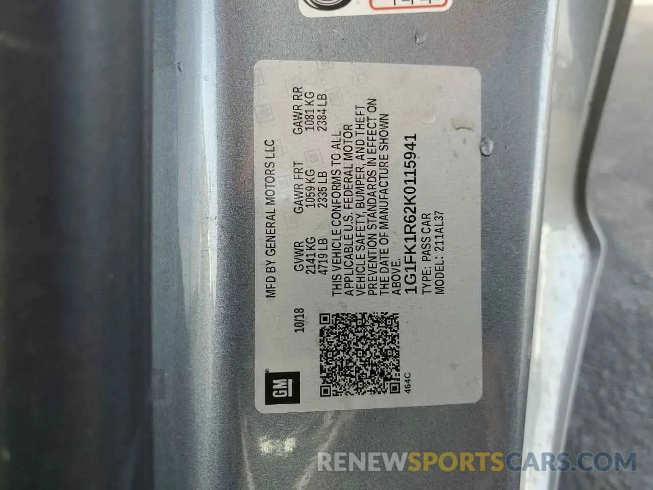 14 Photograph of a damaged car 1G1FK1R62K0115941 CHEVROLET CAMARO 2019
