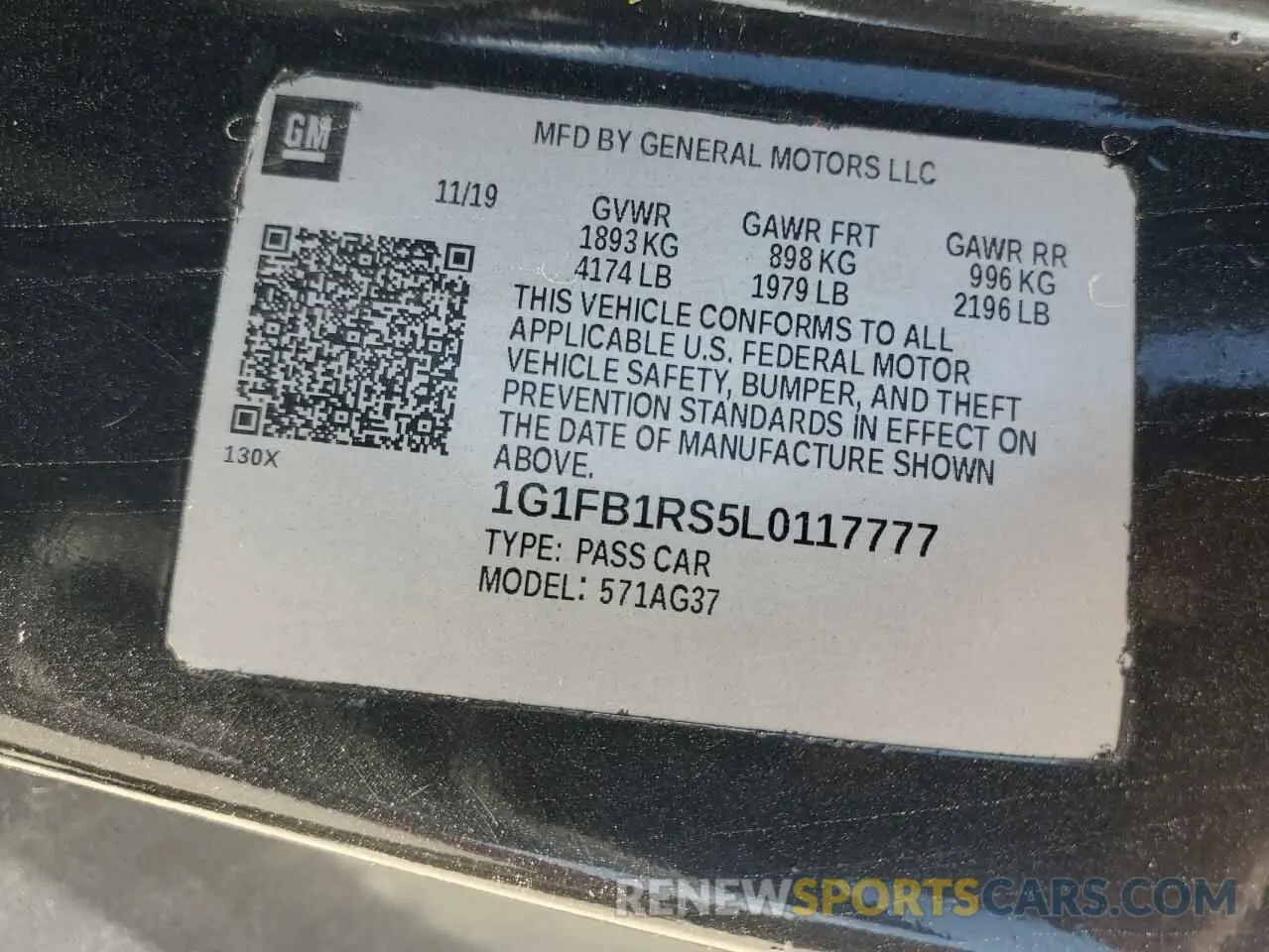 12 Photograph of a damaged car 1G1FB1RS5L0117777 CHEVROLET CAMARO 2020