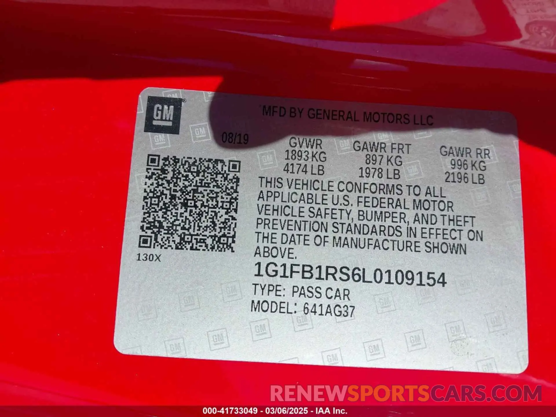 9 Photograph of a damaged car 1G1FB1RS6L0109154 CHEVROLET CAMARO 2020