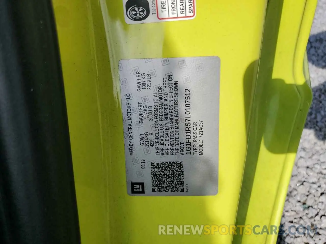12 Photograph of a damaged car 1G1FB1RS7L0107512 CHEVROLET CAMARO 2020