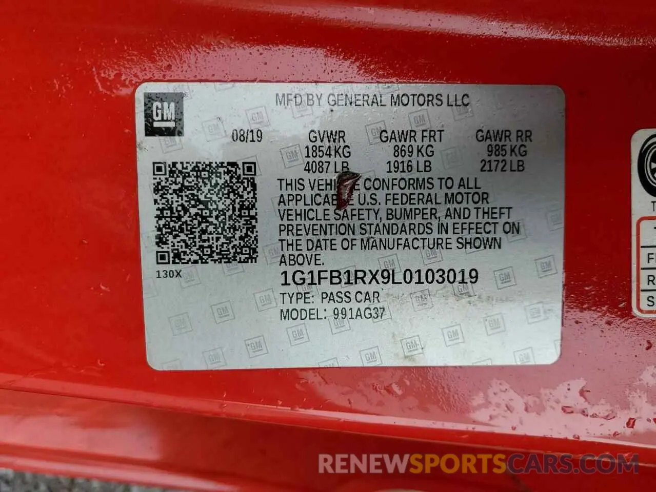 12 Photograph of a damaged car 1G1FB1RX9L0103019 CHEVROLET CAMARO 2020