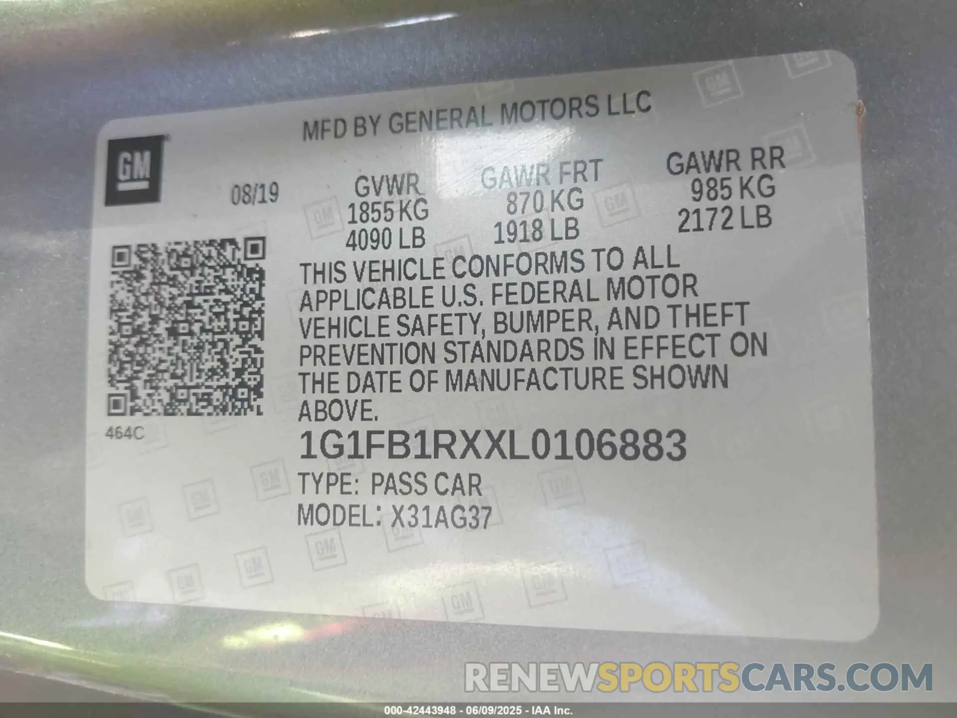9 Photograph of a damaged car 1G1FB1RXXL0106883 CHEVROLET CAMARO 2020
