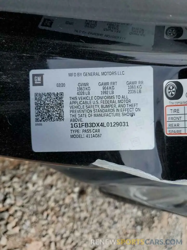 13 Photograph of a damaged car 1G1FB3DX4L0129031 CHEVROLET CAMARO 2020