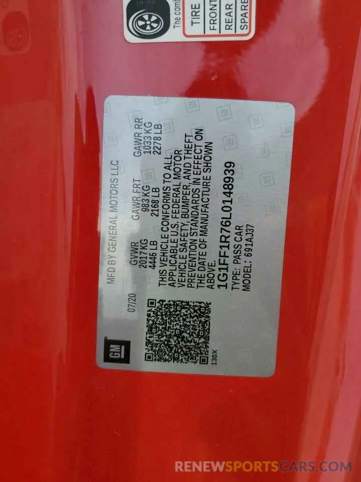 13 Photograph of a damaged car 1G1FF1R76L0148939 CHEVROLET CAMARO 2020