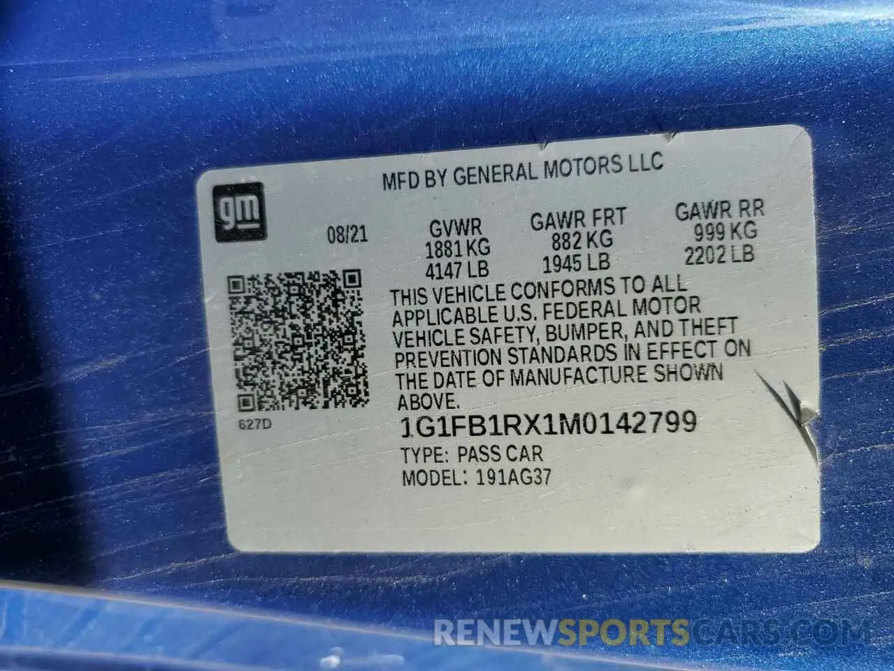 12 Photograph of a damaged car 1G1FB1RX1M0142799 CHEVROLET CAMARO 2021