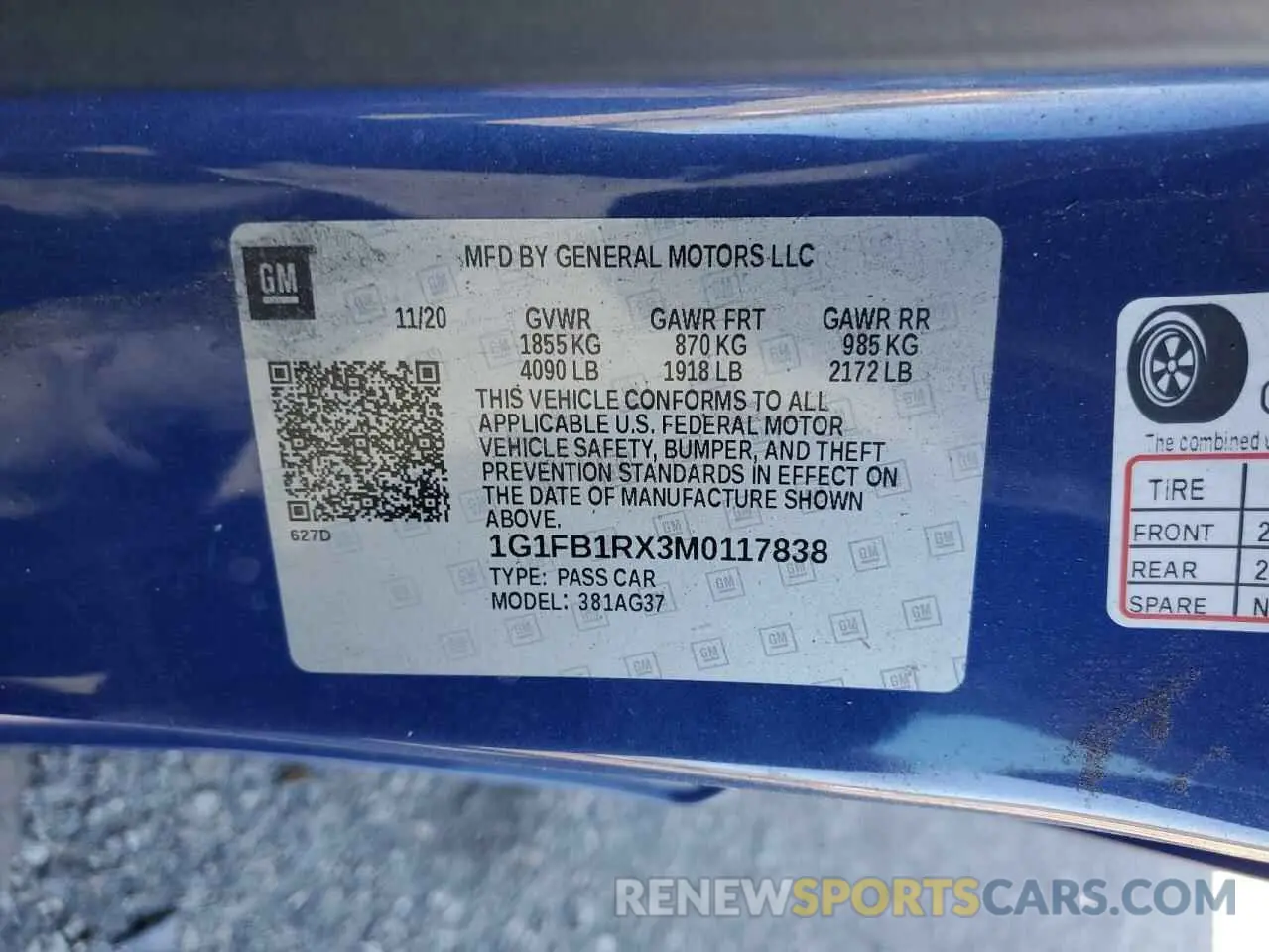 13 Photograph of a damaged car 1G1FB1RX3M0117838 CHEVROLET CAMARO 2021