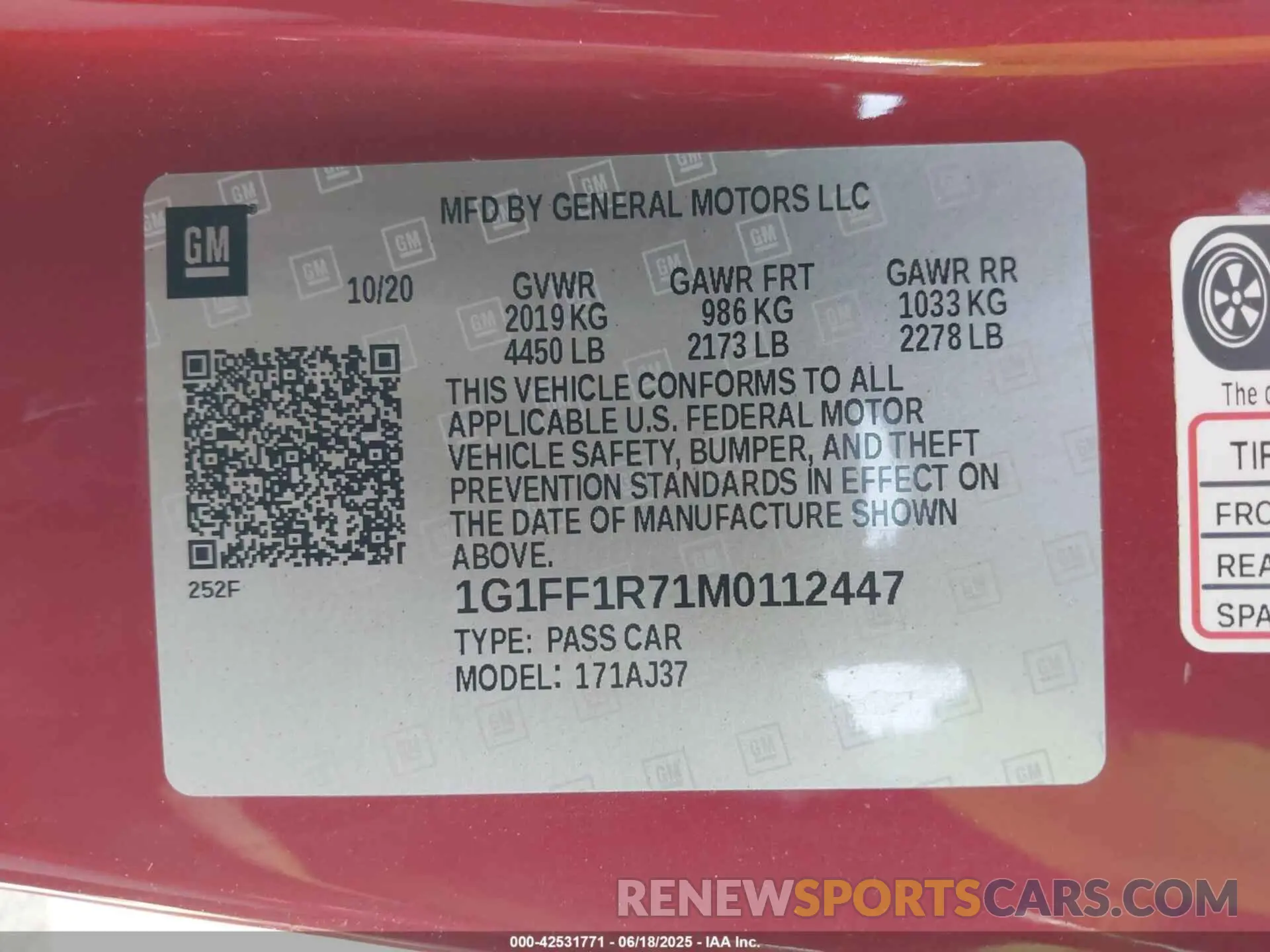 9 Photograph of a damaged car 1G1FF1R71M0112447 CHEVROLET CAMARO 2021