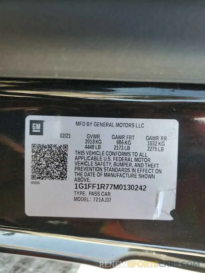 13 Photograph of a damaged car 1G1FF1R77M0130242 CHEVROLET CAMARO 2021