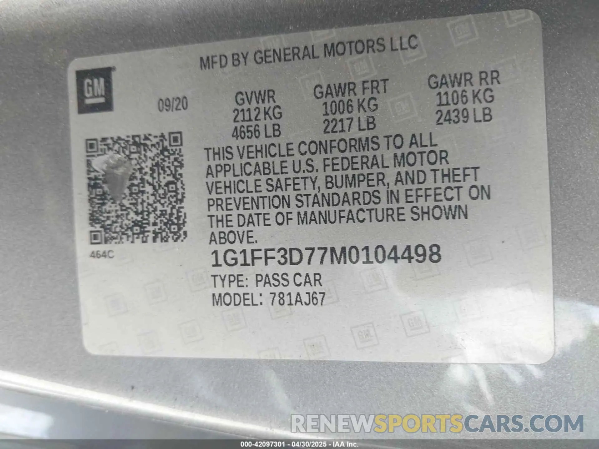 9 Photograph of a damaged car 1G1FF3D77M0104498 CHEVROLET CAMARO 2021