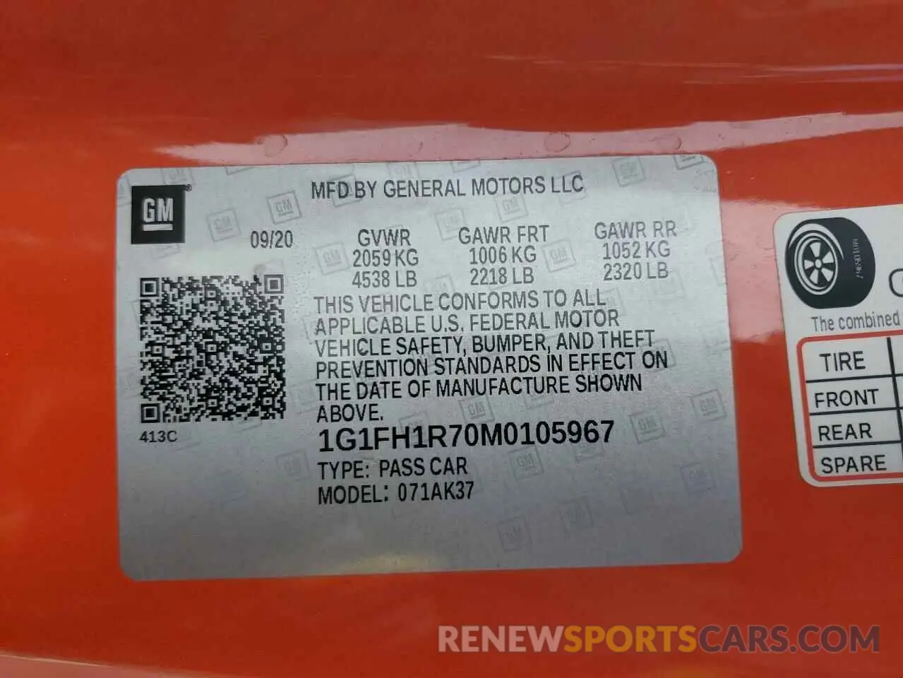 14 Photograph of a damaged car 1G1FH1R70M0105967 CHEVROLET CAMARO 2021