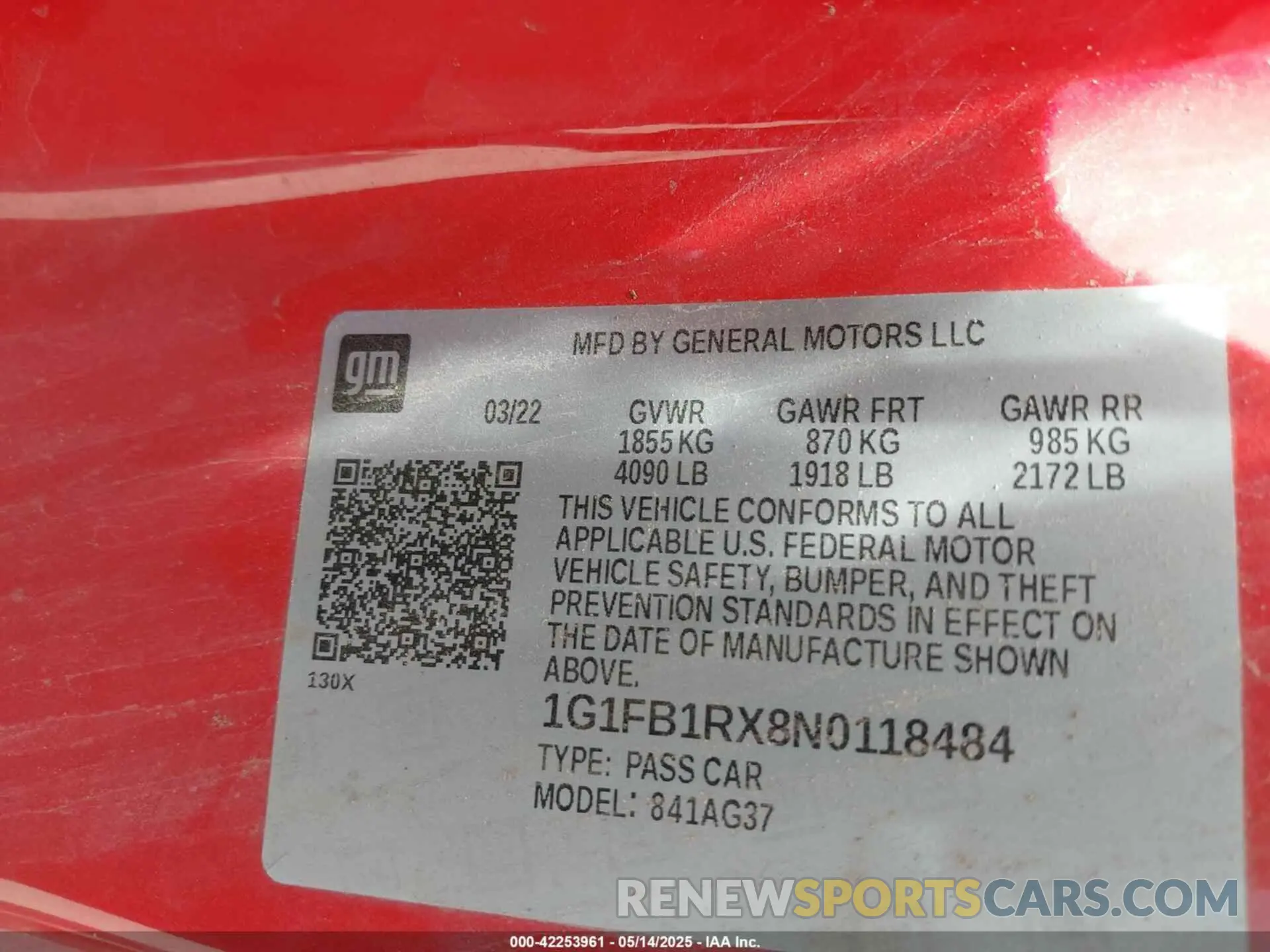 9 Photograph of a damaged car 1G1FB1RX8N0118484 CHEVROLET CAMARO 2022