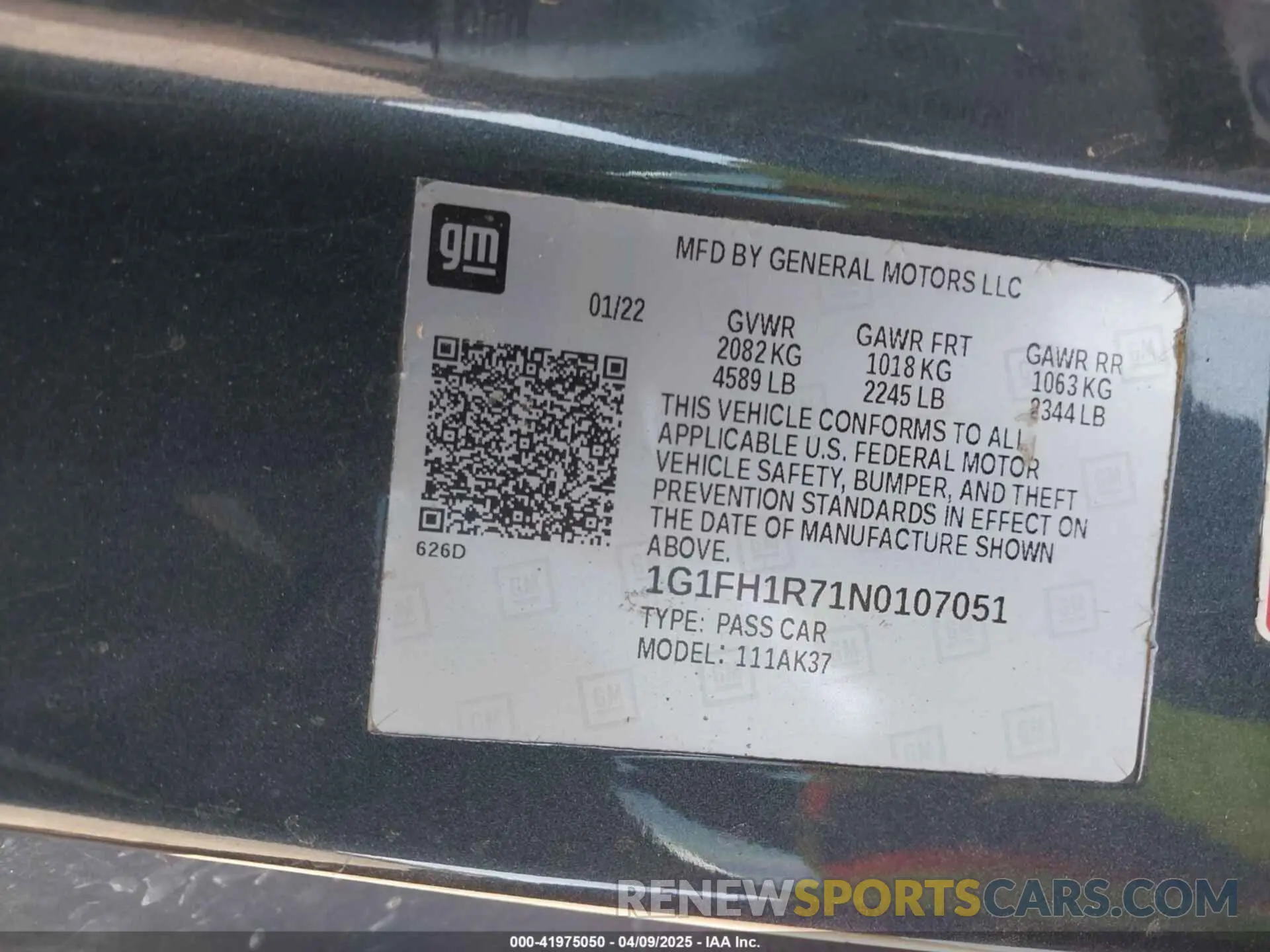 9 Photograph of a damaged car 1G1FH1R71N0107051 CHEVROLET CAMARO 2022