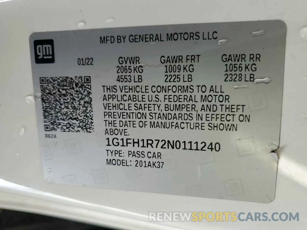 12 Photograph of a damaged car 1G1FH1R72N0111240 CHEVROLET CAMARO 2022
