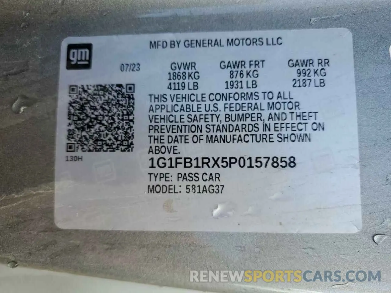 12 Photograph of a damaged car 1G1FB1RX5P0157858 CHEVROLET CAMARO 2023