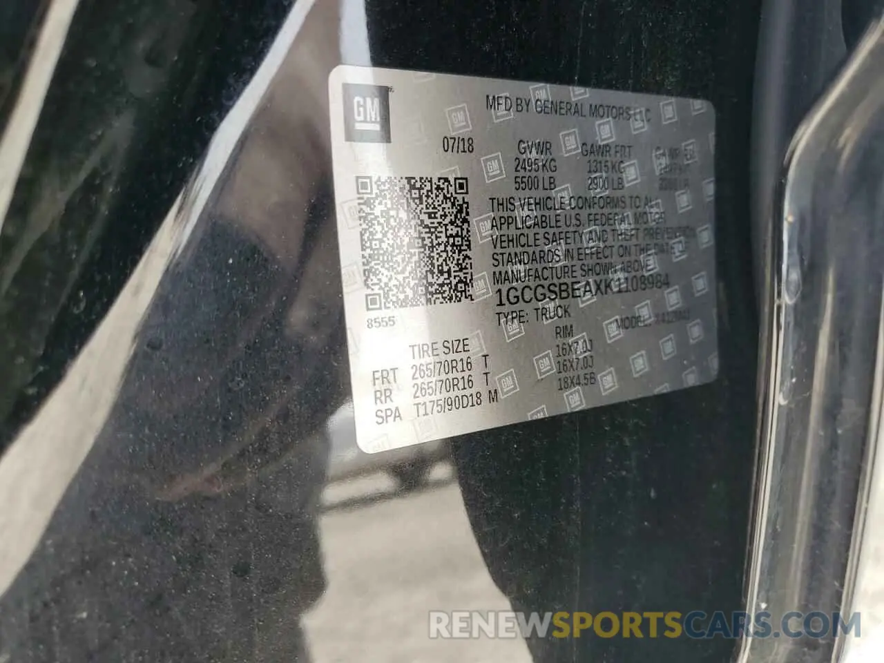 13 Photograph of a damaged car 1GCGSBEAXK1108984 CHEVROLET COLORADO 2019