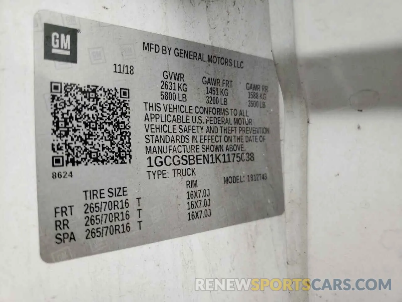 13 Photograph of a damaged car 1GCGSBEN1K1175038 CHEVROLET COLORADO 2019