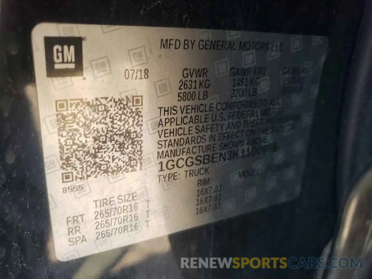 15 Photograph of a damaged car 1GCGSBEN3K1100695 CHEVROLET COLORADO 2019