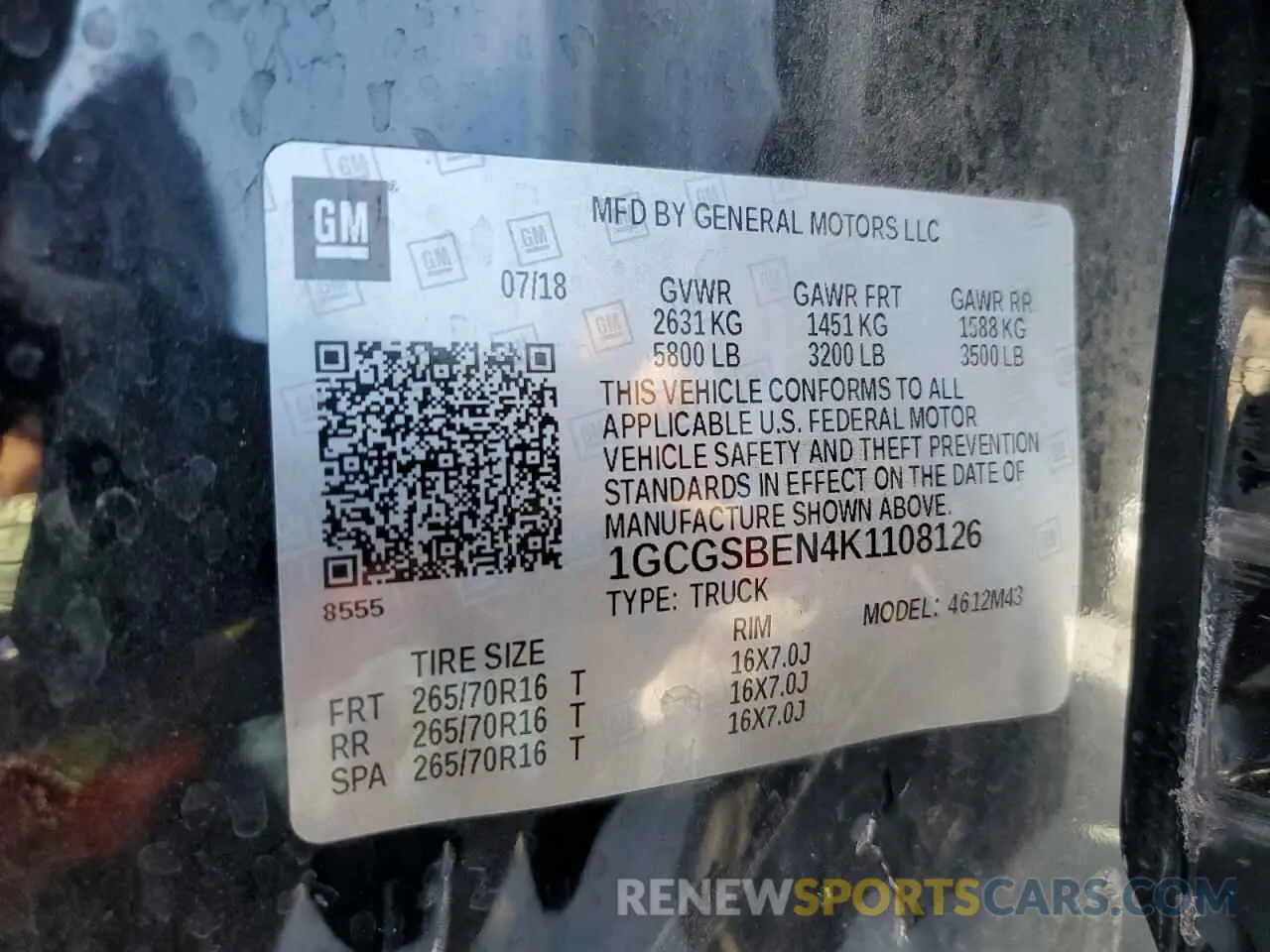 12 Photograph of a damaged car 1GCGSBEN4K1108126 CHEVROLET COLORADO 2019
