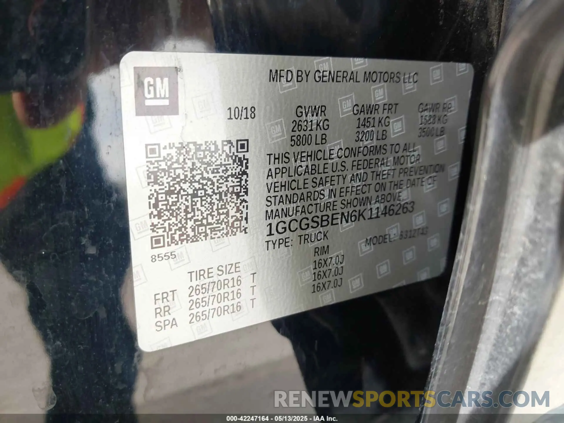 9 Photograph of a damaged car 1GCGSBEN6K1146263 CHEVROLET COLORADO 2019