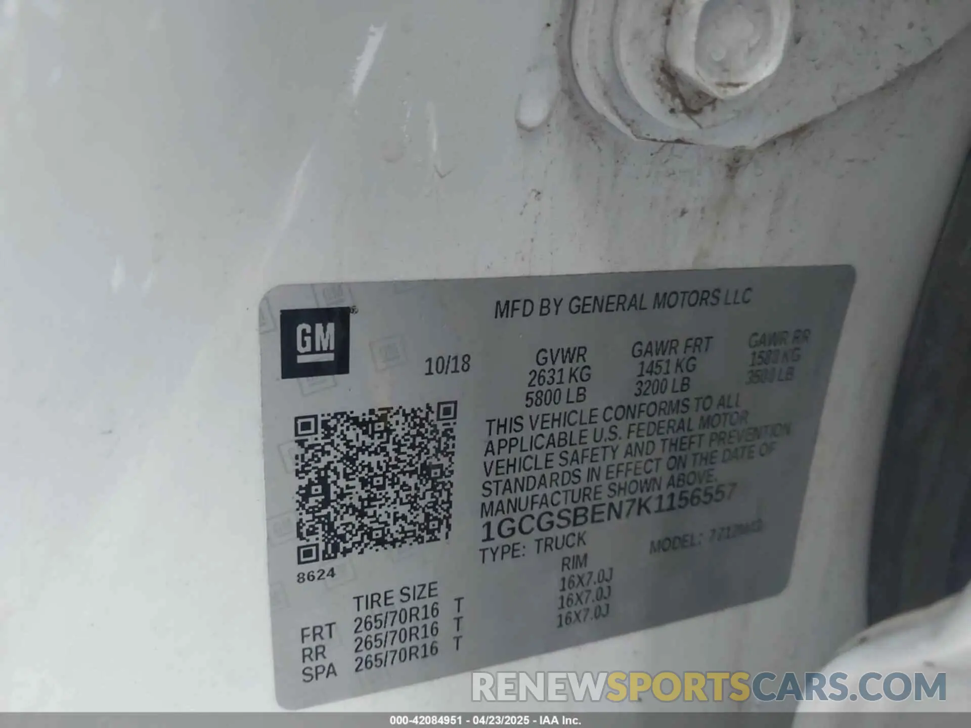 9 Photograph of a damaged car 1GCGSBEN7K1156557 CHEVROLET COLORADO 2019