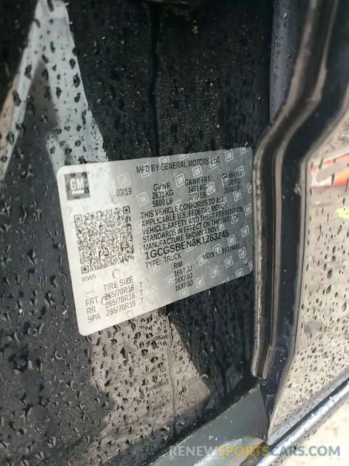 12 Photograph of a damaged car 1GCGSBEN8K1263245 CHEVROLET COLORADO 2019