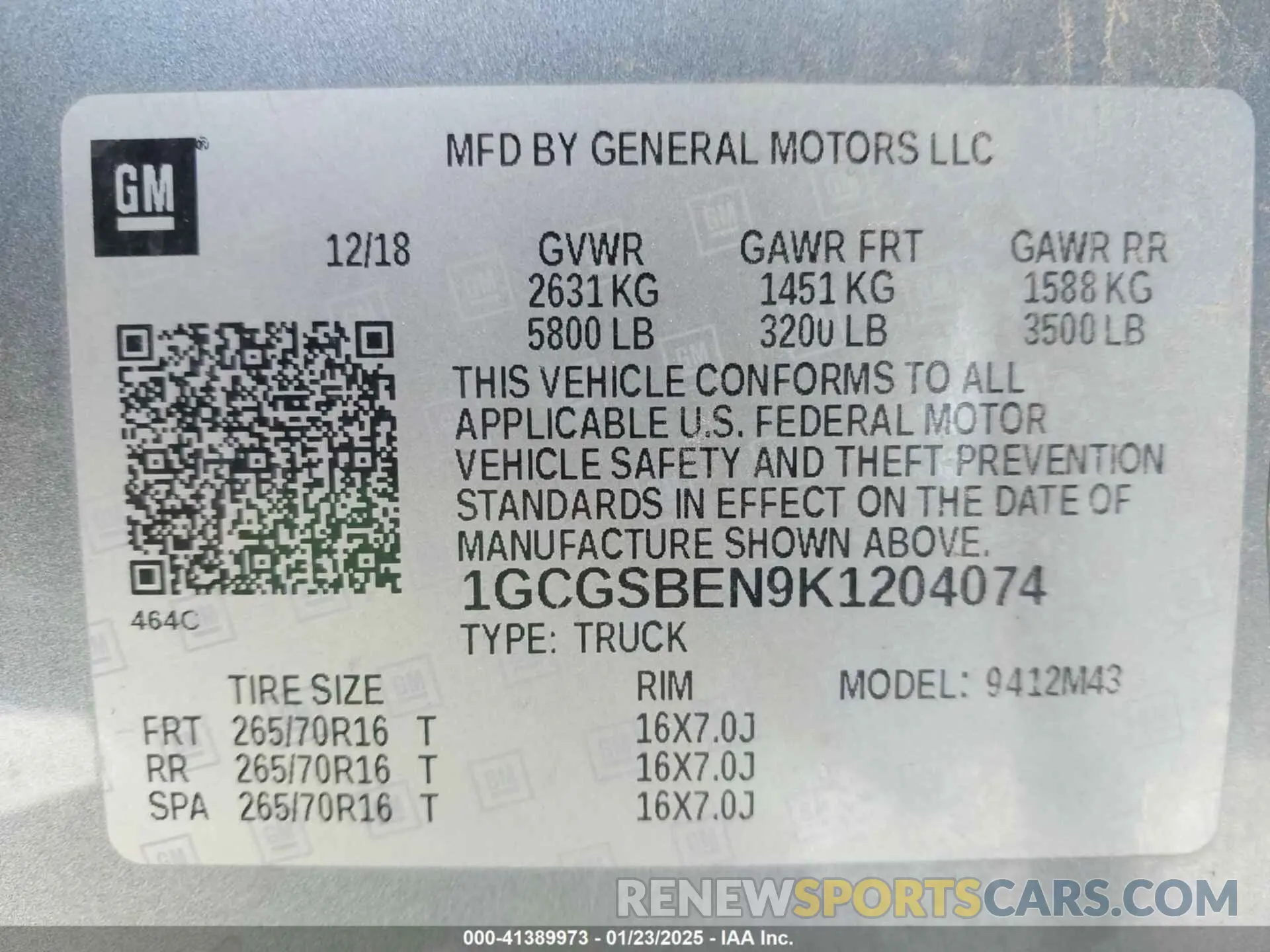 9 Photograph of a damaged car 1GCGSBEN9K1204074 CHEVROLET COLORADO 2019