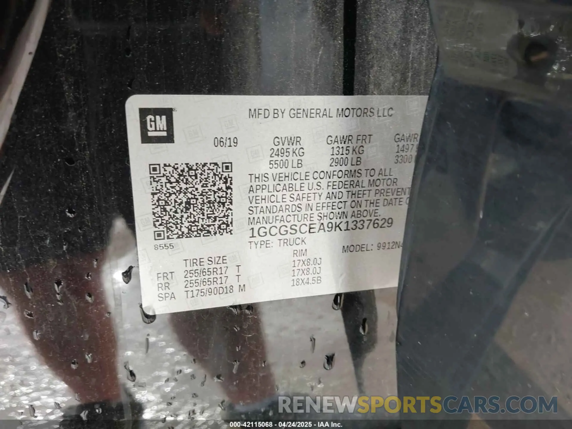 9 Photograph of a damaged car 1GCGSCEA9K1337629 CHEVROLET COLORADO 2019