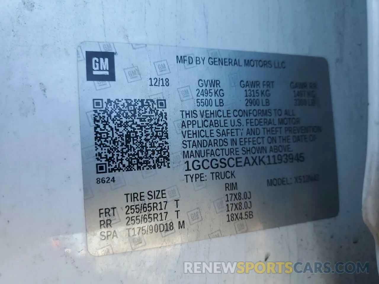 12 Photograph of a damaged car 1GCGSCEAXK1193945 CHEVROLET COLORADO 2019