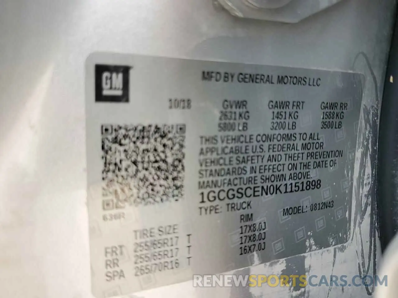 12 Photograph of a damaged car 1GCGSCEN0K1151898 CHEVROLET COLORADO 2019