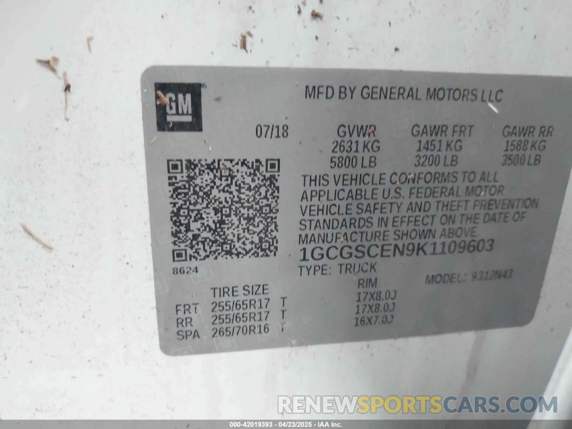 9 Photograph of a damaged car 1GCGSCEN9K1109603 CHEVROLET COLORADO 2019