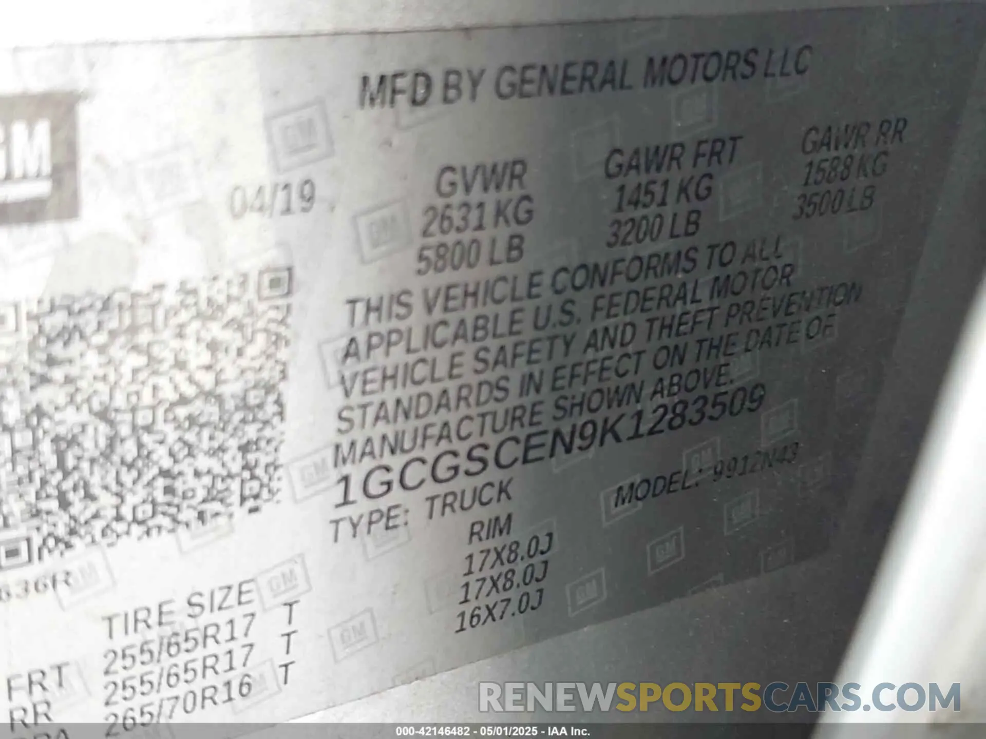 9 Photograph of a damaged car 1GCGSCEN9K1283509 CHEVROLET COLORADO 2019